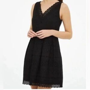 Loft Outlet NWT Black Eyelet Mini Dress Sleeveless Pleated Size 6P